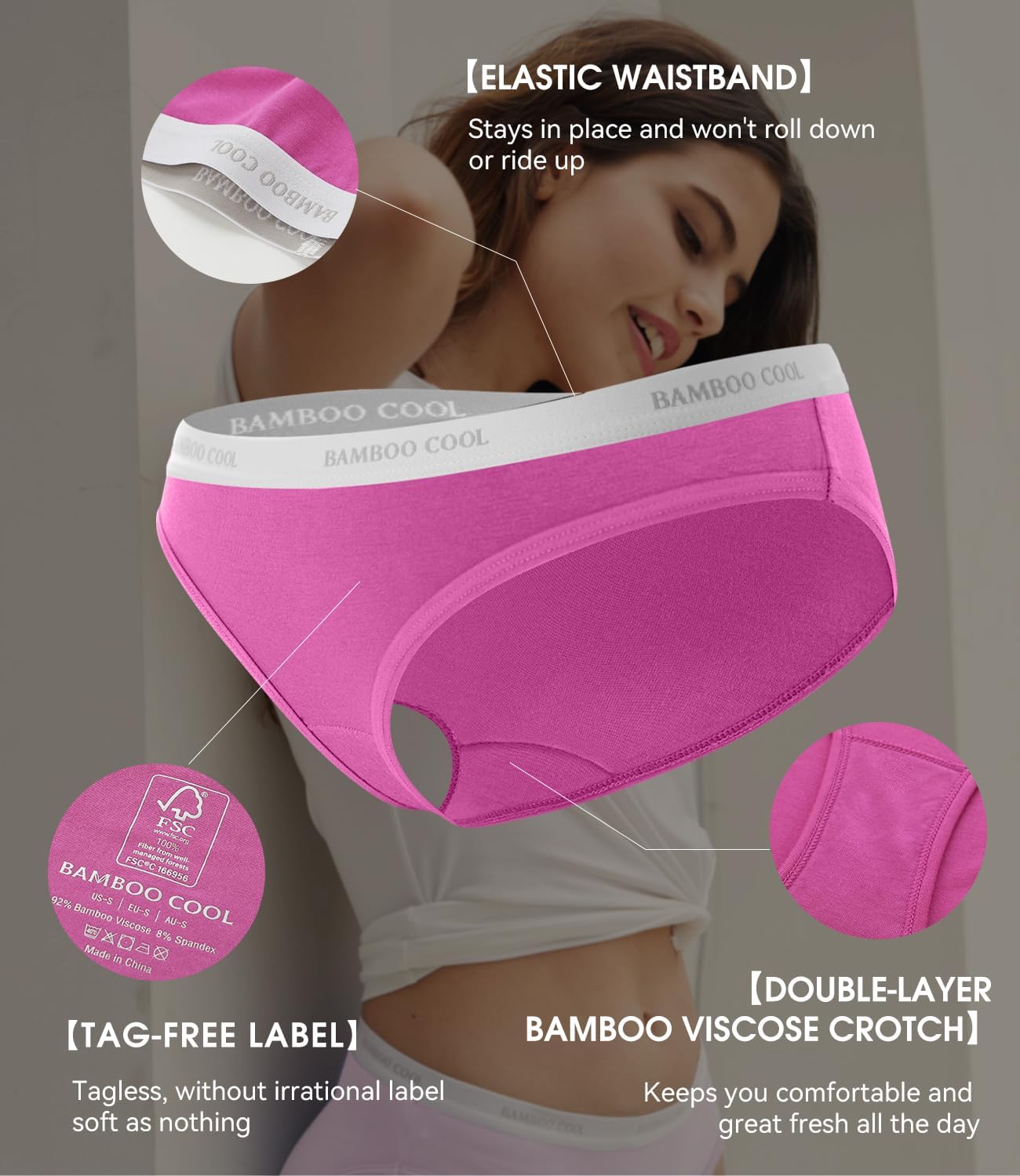 BAMBOO COOL Womens Underwear Soft Bikini High Cut Panties Stretch Moisture Wicking Panties for Women, 5-Pack - Image 6