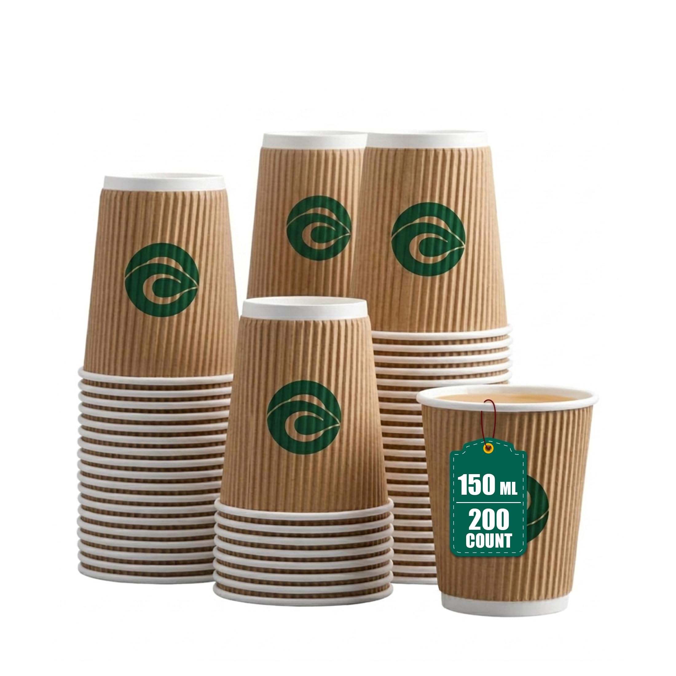 ECO SOUL | Paper Ripple Cups for Hot Beverages | 150 ml – Pack of 200 | Biodegradable, Insulated, & Spill-Resistant | Premium Ripple-Wall Disposable Coffee Cups for Tea and Coffee (Brown)