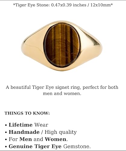 Miniatura 6 de DANELIAN Anillo ovalado de ojo de tigre, anillo plano dorado con ojo de tigre, Oro, Ojo de tigre