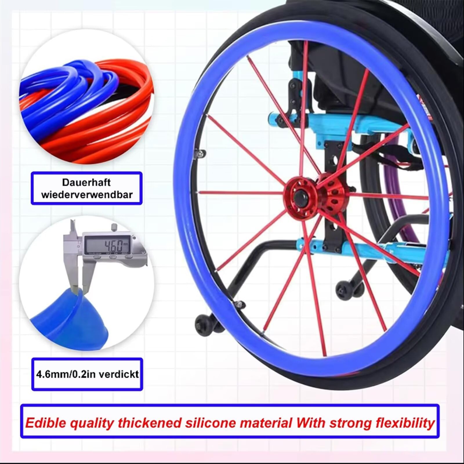 Fundas antideslizantes para llantas de silla de ruedas de 56/60 cm - Mejoran el agarre y protegen el empuje manual - Accesorio duradero para rueda trasera - Funda para silla de ruedas [Clase energétic