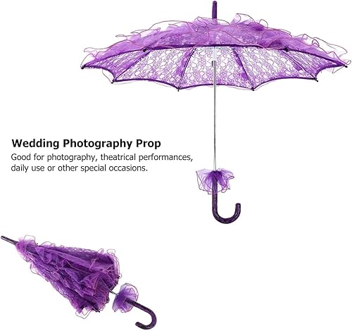 Miniatura 5 de Paraguas de encaje para boda, paraguas de novia, elegante y elegante para accesorios de cabina de fotos (morado)
