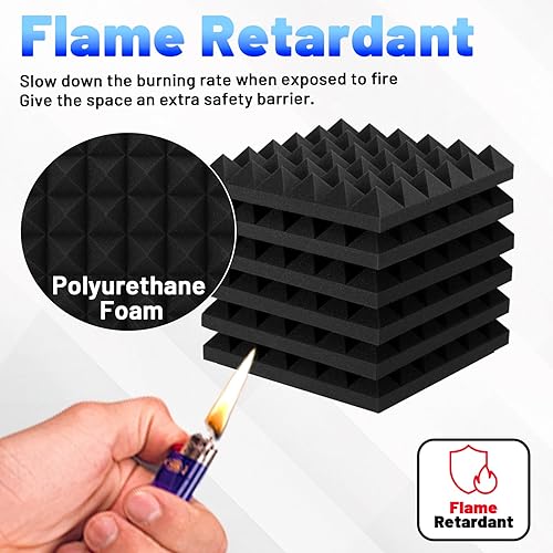 Miniatura 5 de Focusound Paquete de 36 paneles de espuma a prueba de sonido para paredes, paneles de espuma acústica piramidal de 12 x 12 x 2 pulgadas, paneles de
