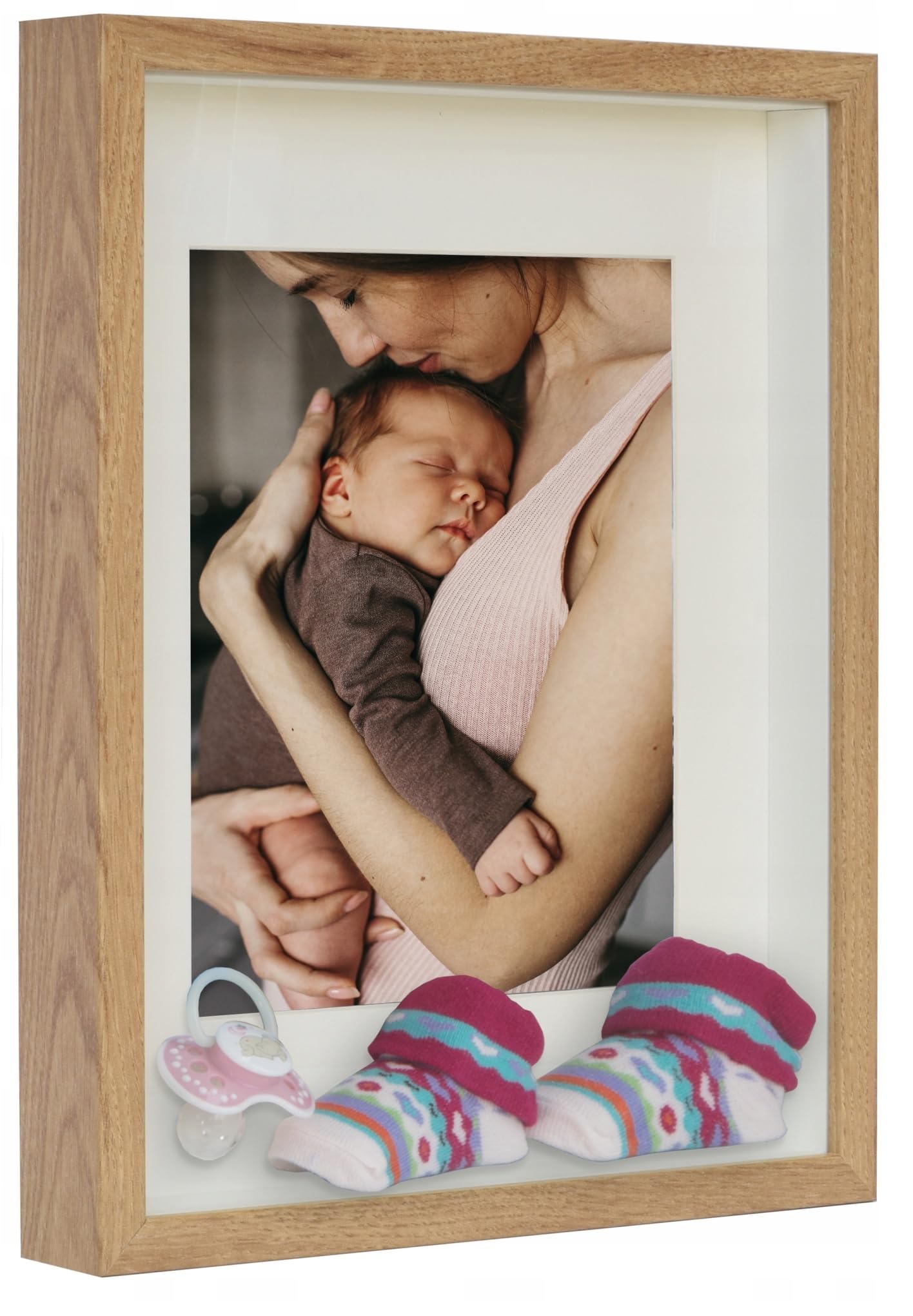 BD ART Box 3D Object Frame 30 x 40 cm Square Oak for Filling, Deeper for Objects, Suvenirs 3 cm, for Wall Hanging or Desktop