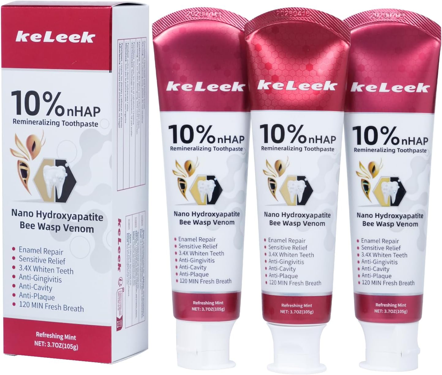 3PCS 10% Nano-Hydroxyapatite Bee Wasp Venom Whitening Toothpaste for Remineralizing Enamel & Sensitive Relief,Gingivitis Bleeding Gum Treatment Repair, Fights Plaque - 120MIN Fresh Breath