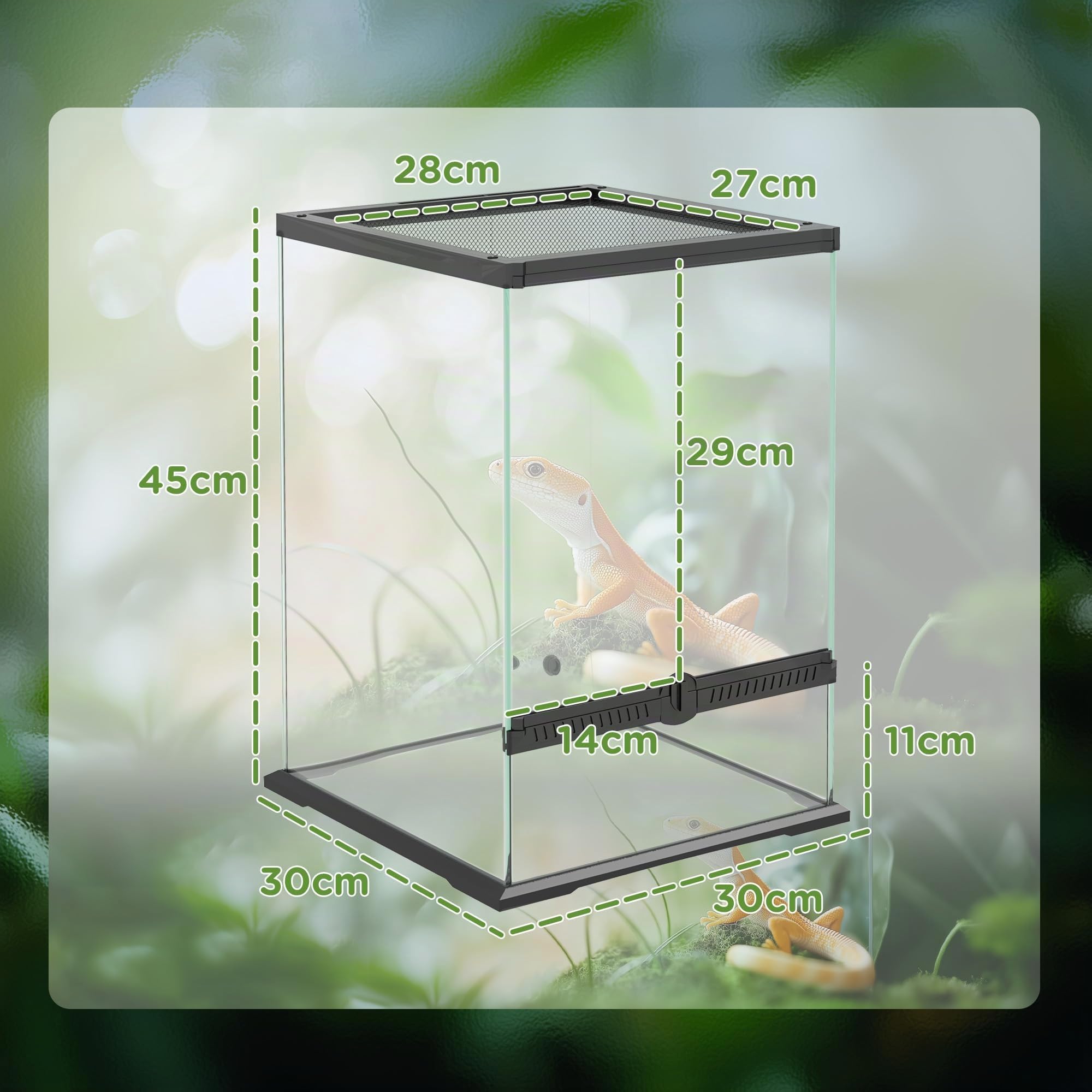 PawHut Terrarium en Verre pour Reptiles, Ventilation, 30x30x45 cm