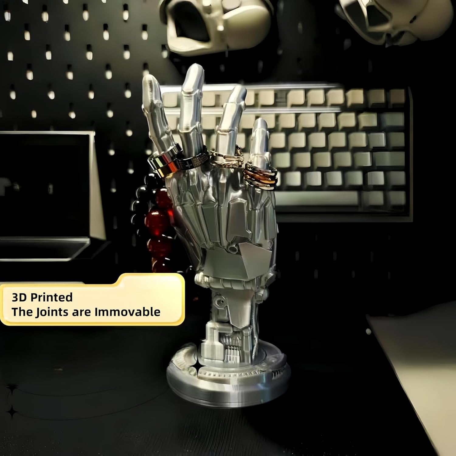 Black And White 3D Printed Cyberpunk Robot - Multifunctional Joystick Holder, Jewelry Sunglasses Holder And Key Holder For Gamers (Black)