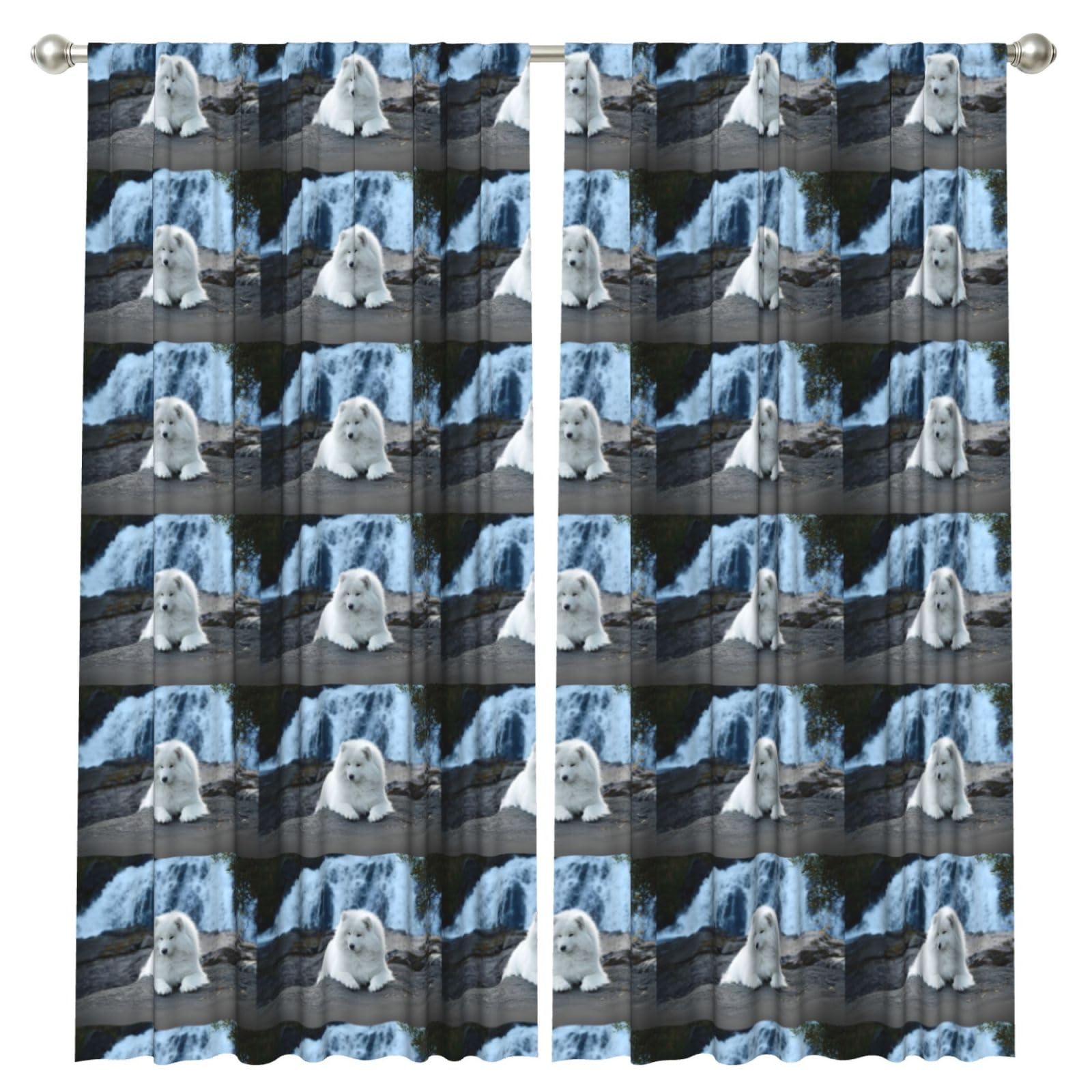 InOmak White Samoyed Dog, 2 Panels Window Curtains 52 x 84 Inch Blackout Curtains for Living Room Bedroom