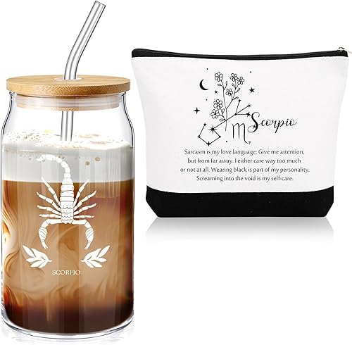 Miniatura 7 de Sliner Juego de 2 signos del zodiaco celestial de 16 onzas, regalo de cumpleaños para mujeres, vaso de vidrio con tapas, pajitas, horóscopo, letrero