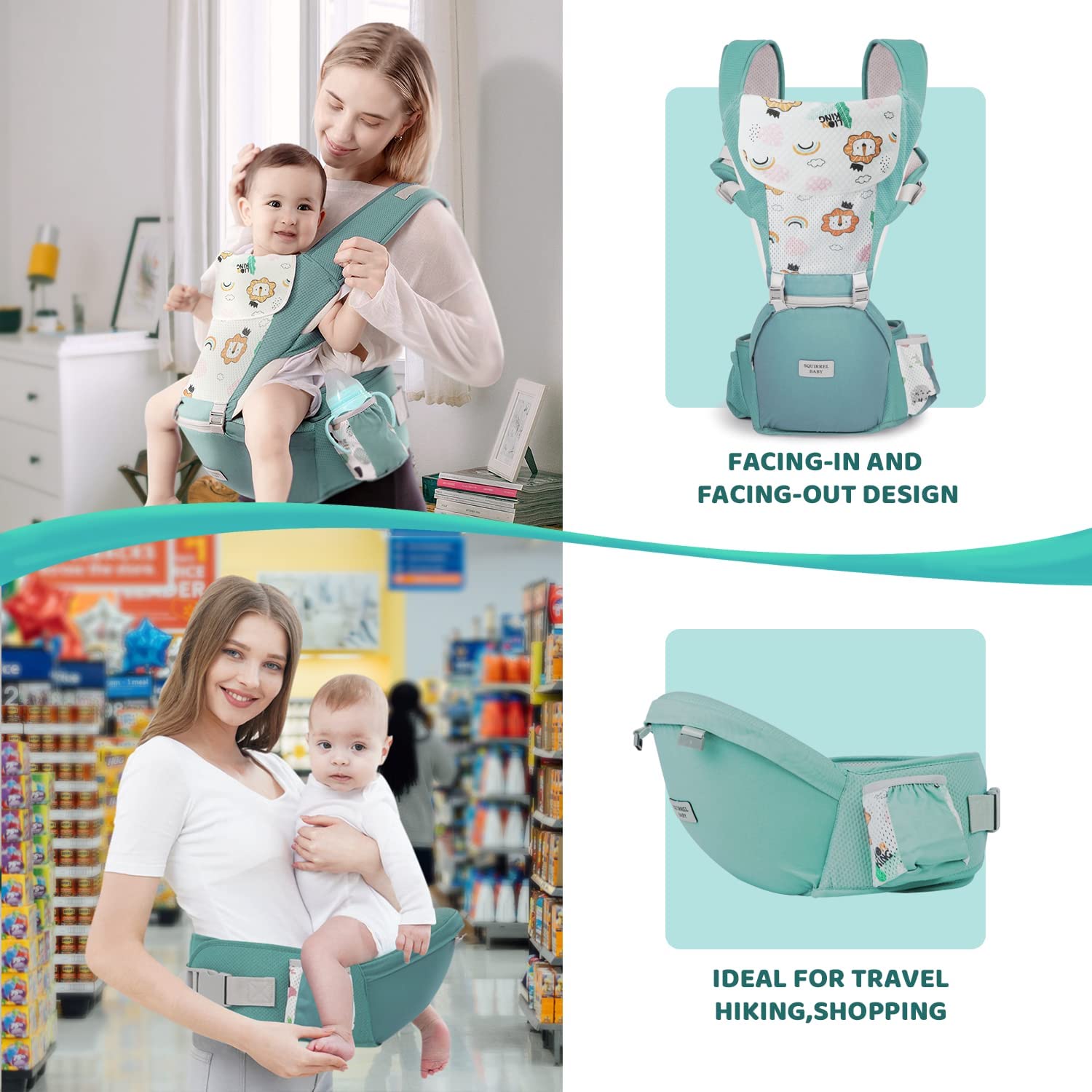 Babytrage für Neugeborene ab Geburt,Babytrage Neugeborene ab Geburt für 0-36 Monate,Baby Trage Ergonomische mit Hüftsitz,Tragetuch Baby mit Lätzchen,Kindertrage für Babys von 4 bis 20 kg