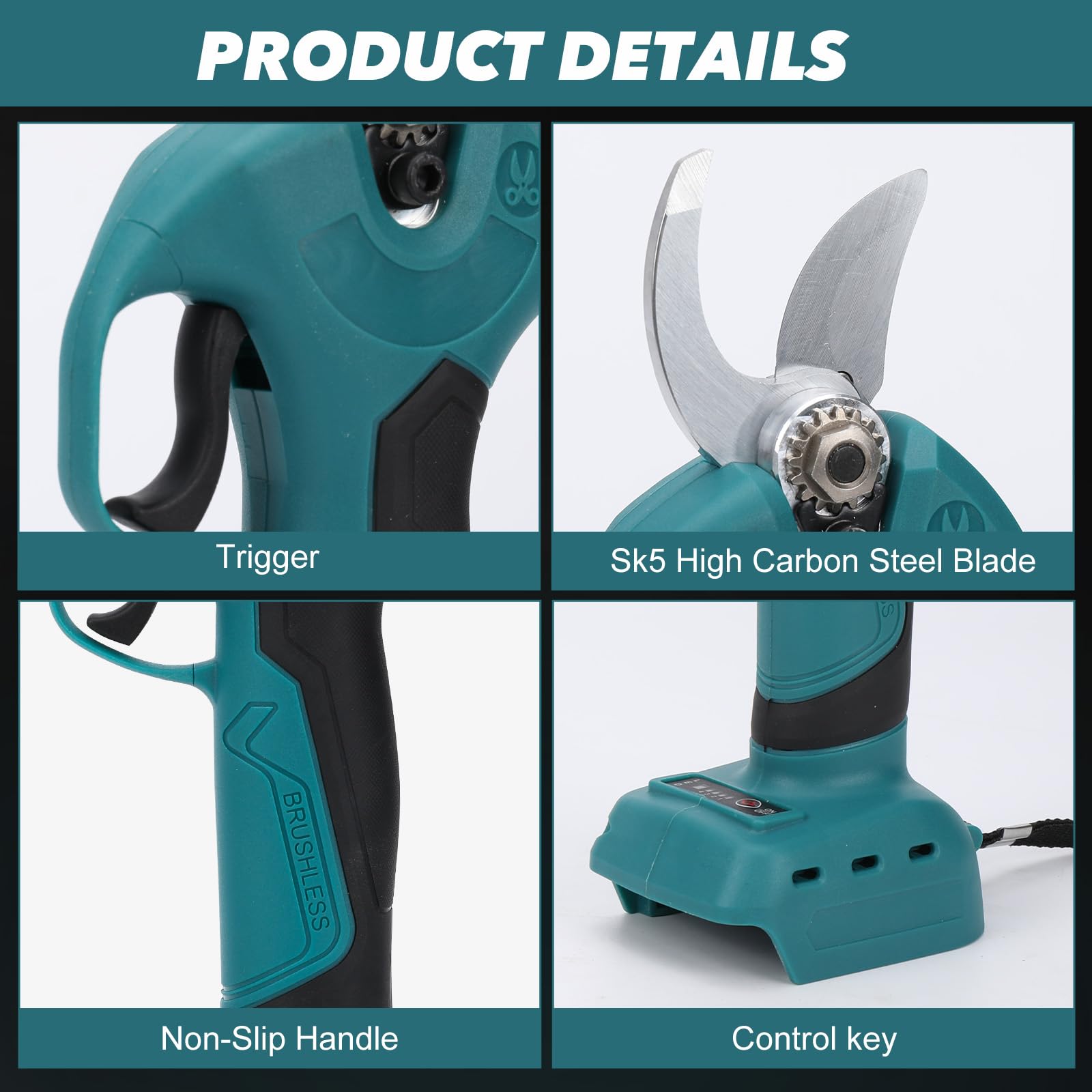 Akku Astschere Kompatibel mit Makita 18V, Max 45mm Schneiddurchmesser, 1500 W Bürstenloser Motor, SK5 Klingen, Elektrische Gartenschere für Garten und Baum Beschneide (Ohne Akku)