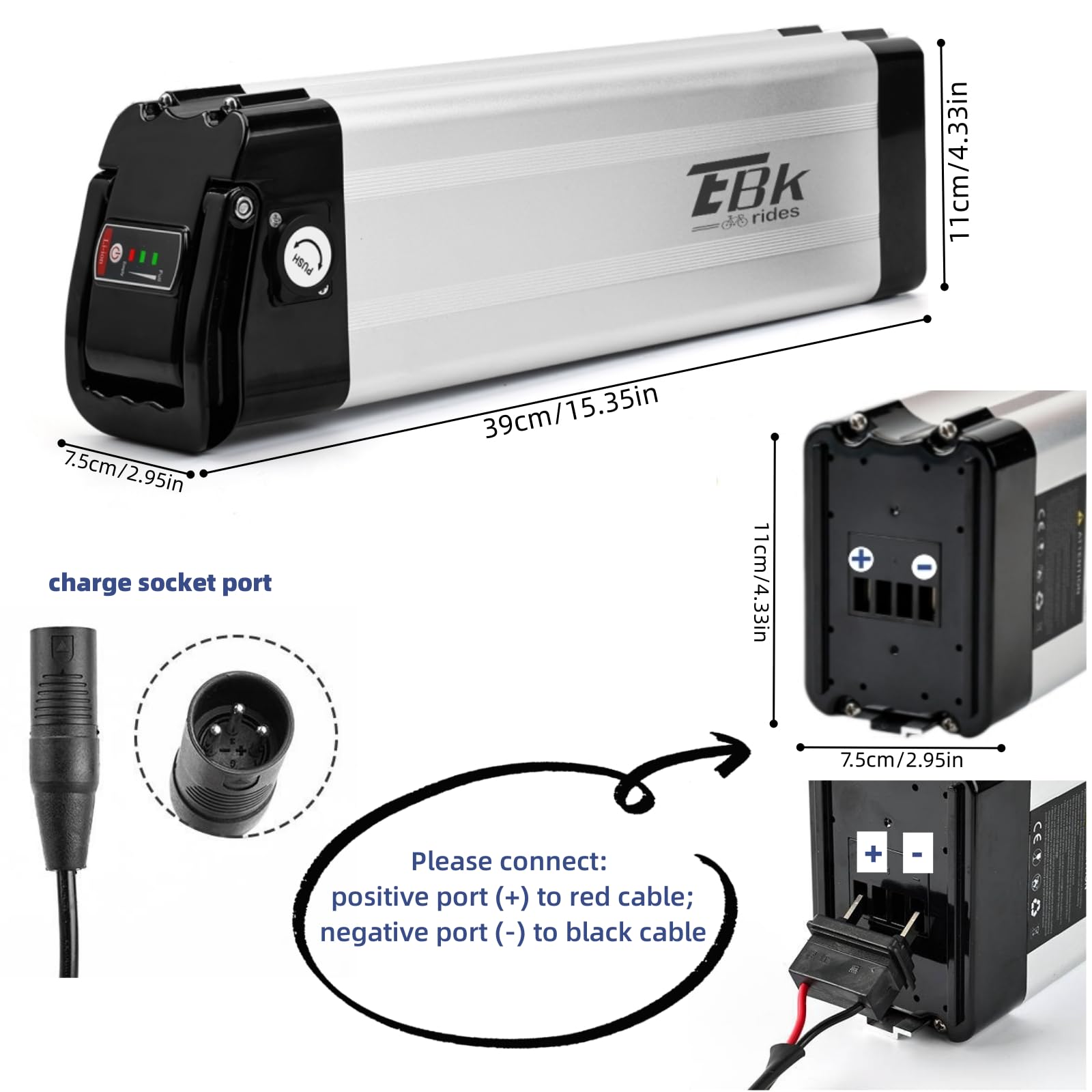 Batteria per Bici Elettrica con Caricabatteria - 36V 10Ah Batteria Ebike Pieghevoli Rimovibile al Litio Ricambio Pedelec Batterie 2 Pin con Maniglia Portatile