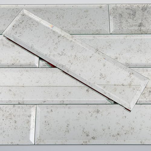 Vista 13 de Lovdeco Azulejo de mosaico de cristal de espejo biselado de 3 pulgadas para despegar y pegar, azulejos de mosaico de cristal plateado para cocina