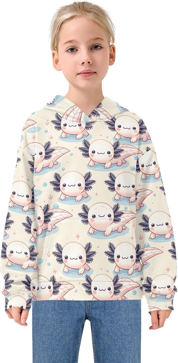 ALAZA Cute Axolotl Hoodies Sweatshirt for Boys Girls Kids Hooded Pullover Top