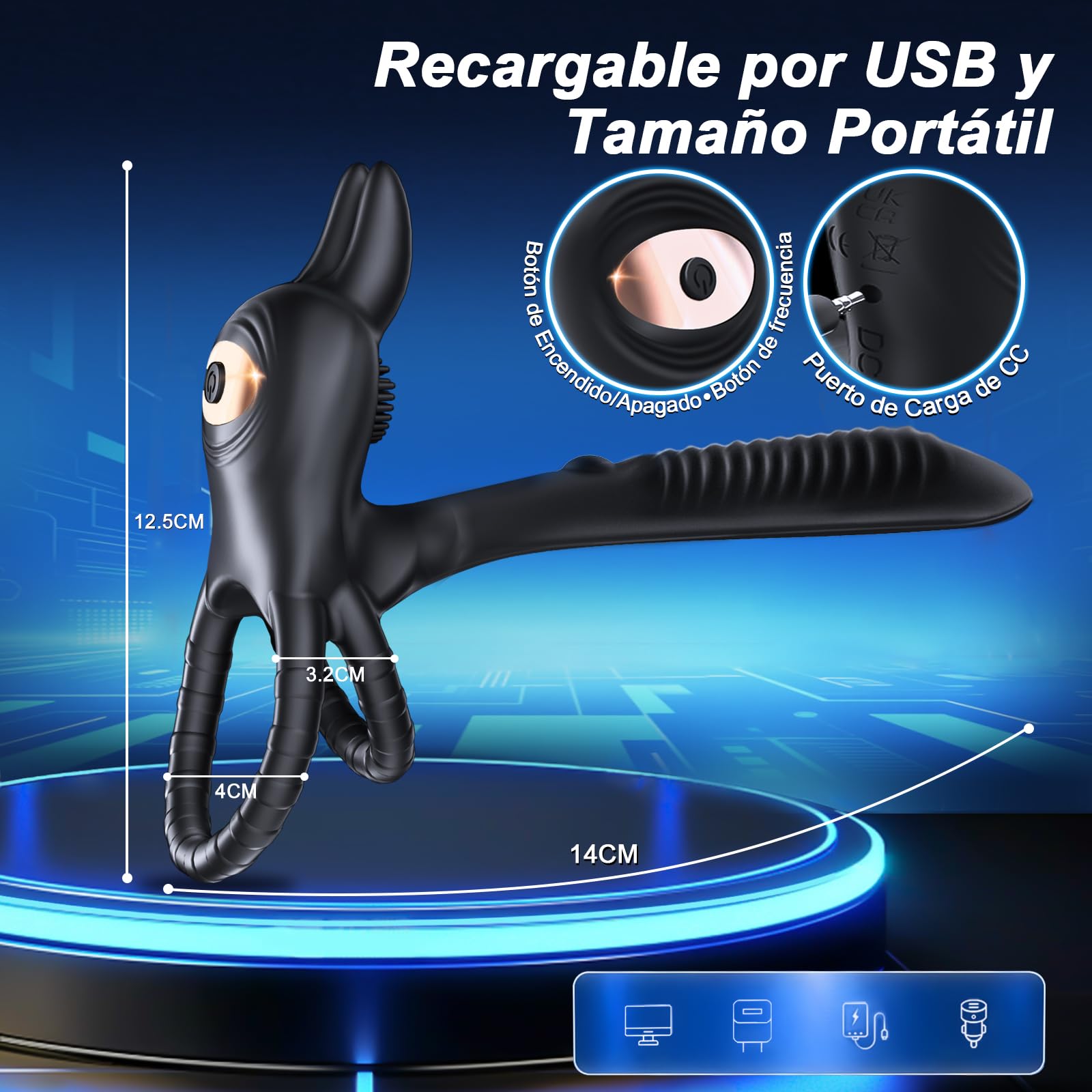 Anillo vibrador: juguete erótico para parejas; anillo vibrador para hombre con mando a distancia, 10 modos, diseño de doble anillo, juguete erótico Anillos