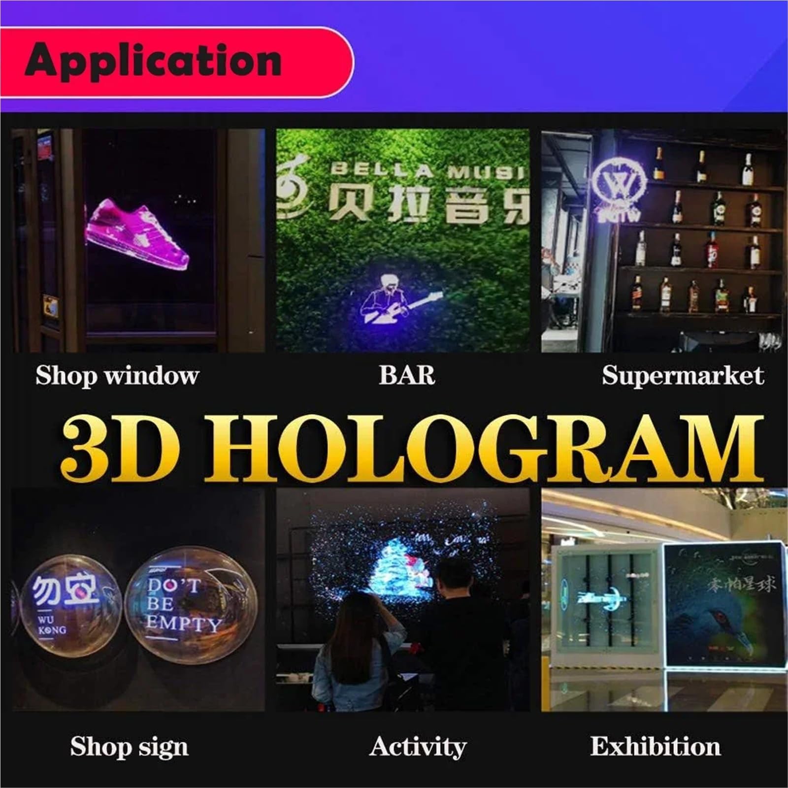 3D Hologram Fan 42CM WiFi Holographic Projector Advertising Display Light HD for Stores Bars Party Xmas(US-EU Plug)