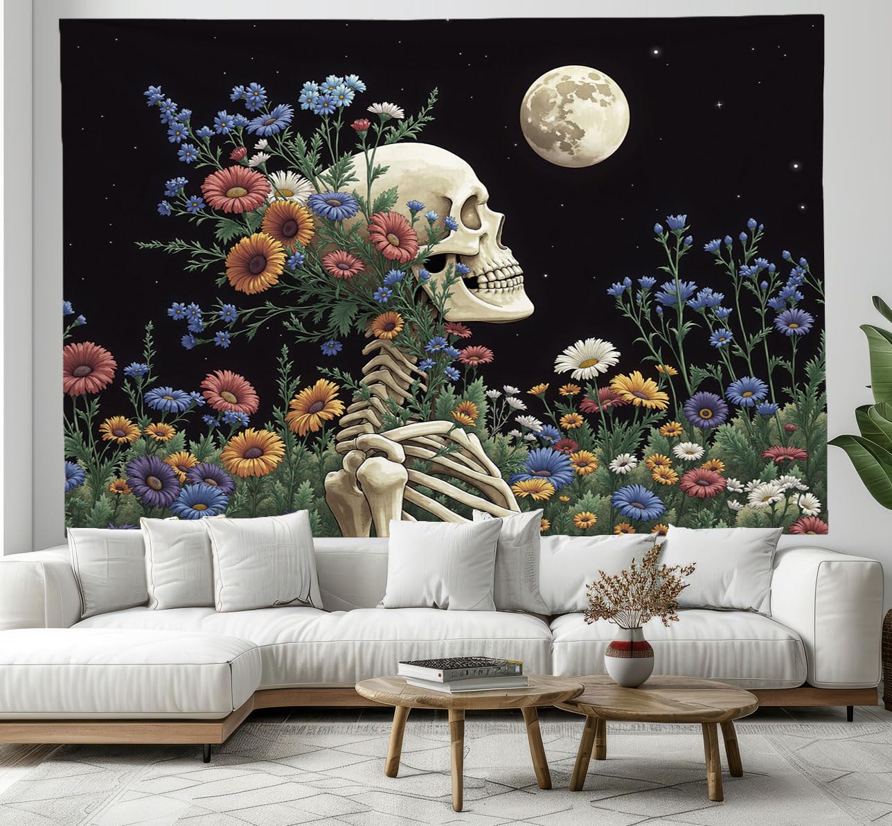 Tapiz de pared plantas y calaveras de 200x150cm para renovar paredes grandes sin pintar 8