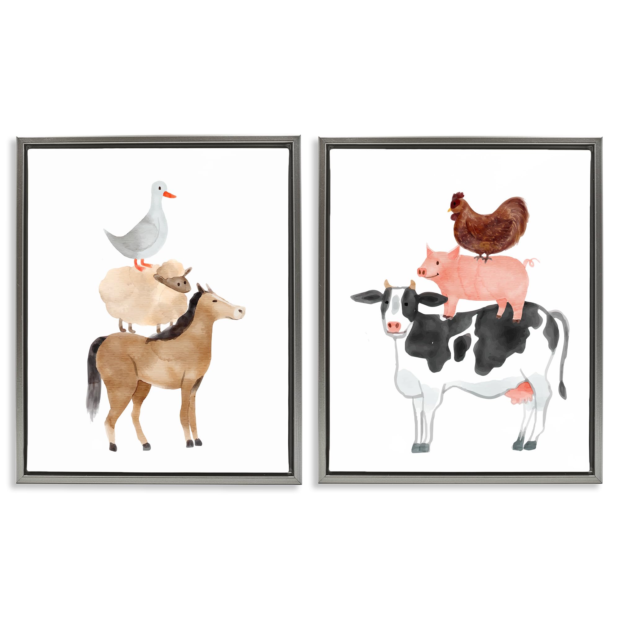 Stupell Industries Luster Gray (Matte) 'Whimsical Farm Life Stacks'| 2Pc Floating Frame Art Set 2
