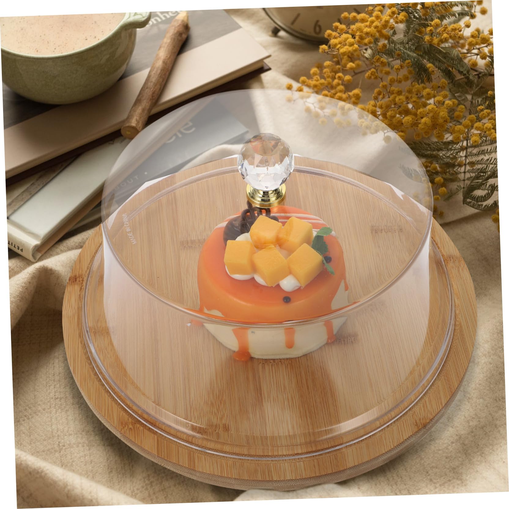 Lurrose Cubierta de Pastel de Acrílico Base de Bambú, 1 Juego