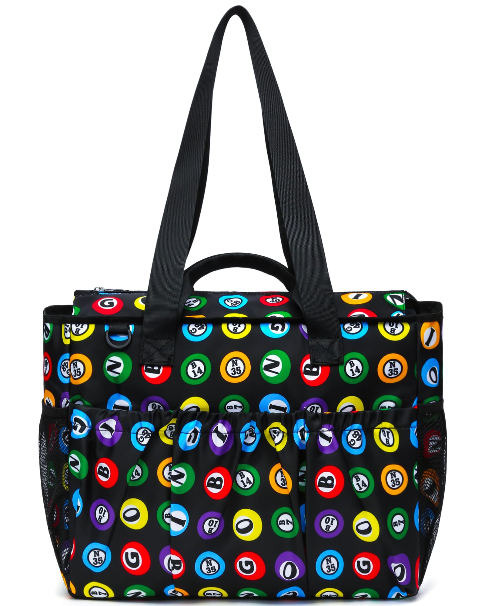 Photo 1 of Bingo Tote Bag for Bingo Game Set Stuff Supplies Bingo Bags with Pockets for Bingo Daubers Dabbers Dobbers Large Bingo Bag for Bingo Accessories Bingo Night Prizes for Adults Seniors Juego de Bingo