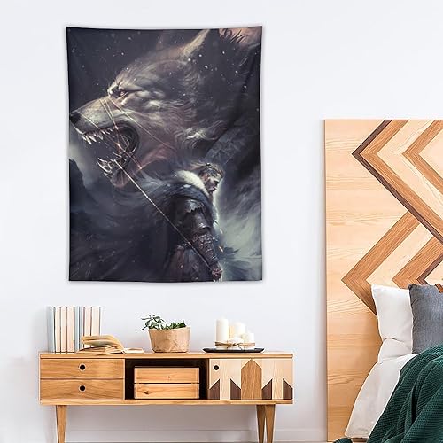 Miniatura 4 de Tapiz de mitología nórdica griega de dioses, tapiz de pared Fenrir Dios Tyr para habitación, pintura estética, tapices de dormitorio, sala de estar,