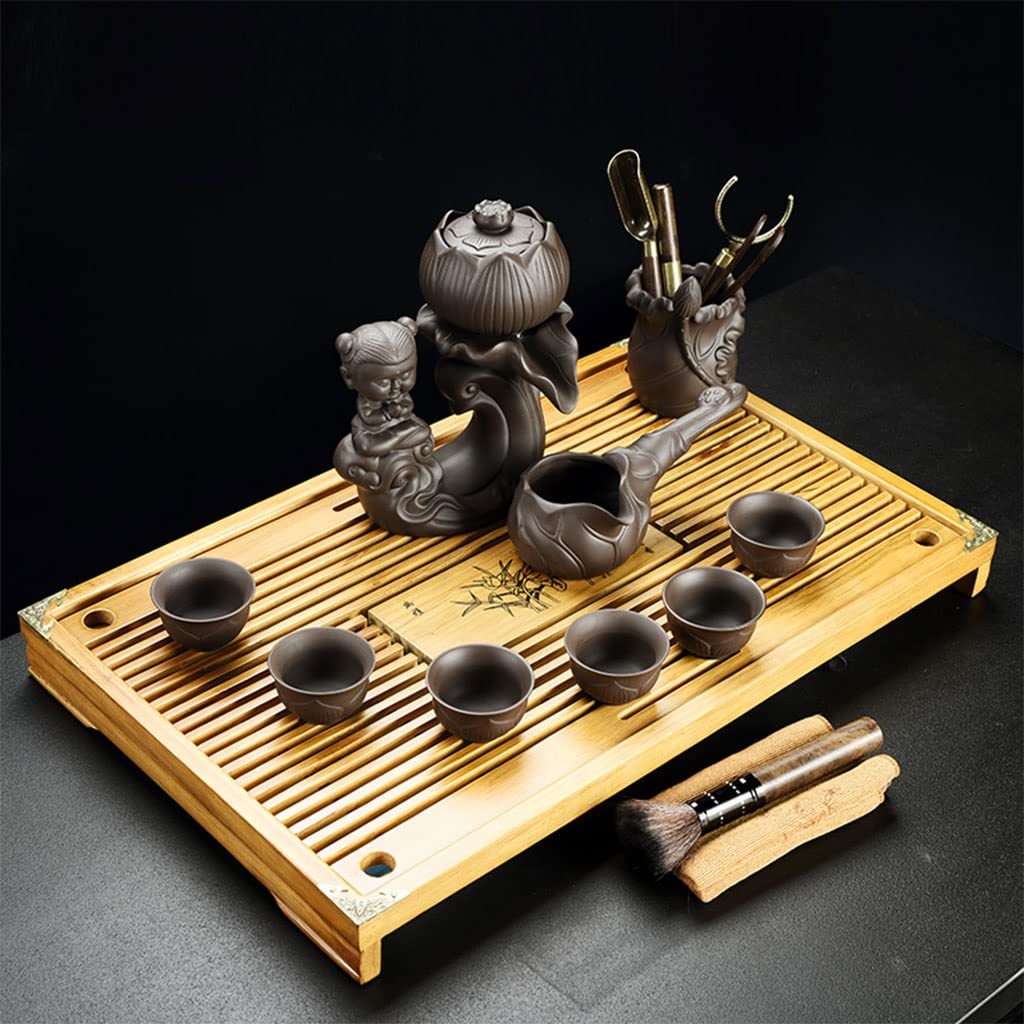 DFGHNBVC Tea Set Tray, Chinese Black Ceramic Kung Fu Tea Set With Tea Tray And Small Tea Tools,Porcelain Tea Service