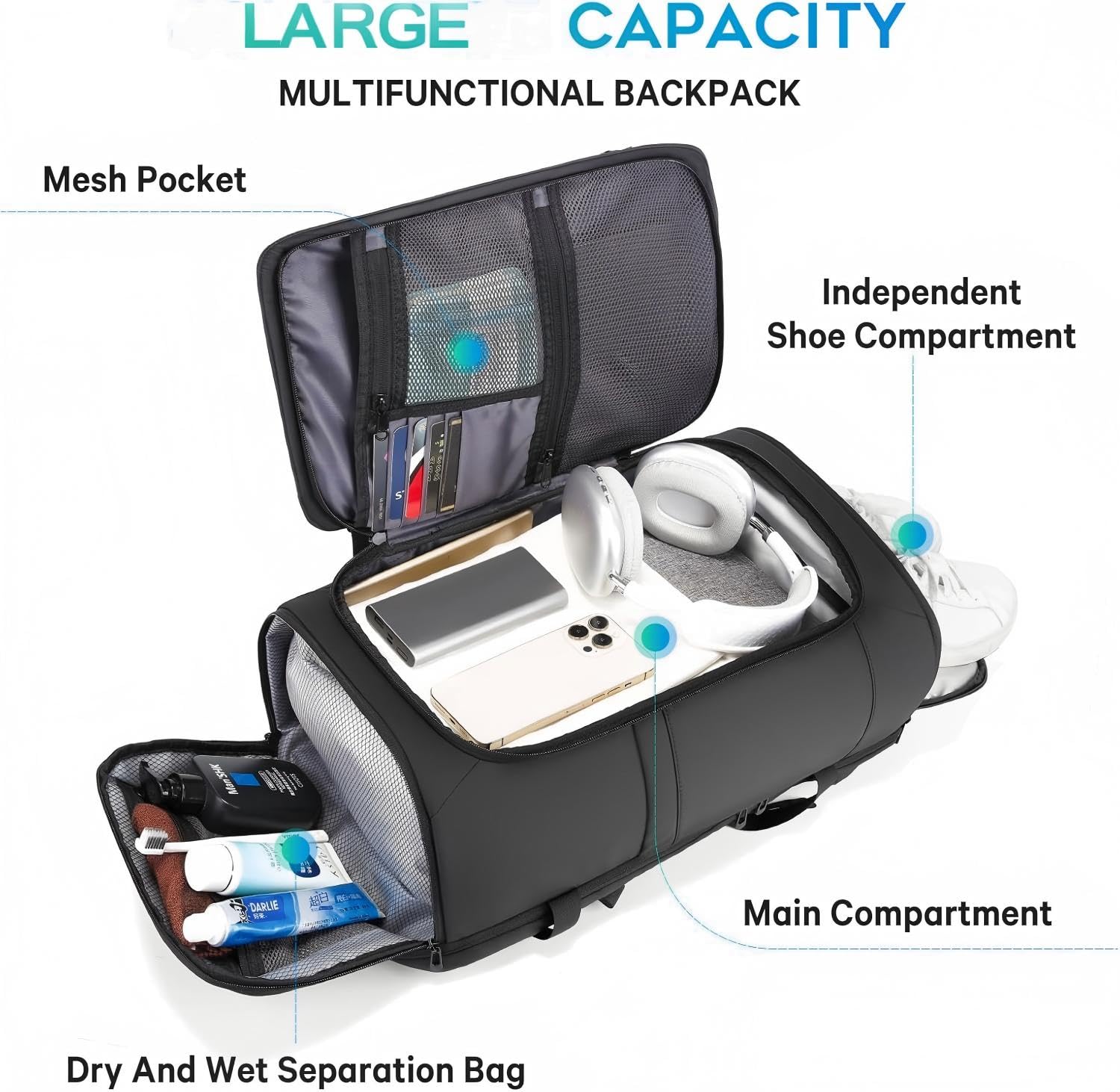 BG FUTURE AESTHETICS Reiserucksack mit Schuhfach, Wochenend-Business-Handgepäck, Flug Genehmigt Bordgepäck, leicht und wasserabweisend für 15.6-17.3' Laptop