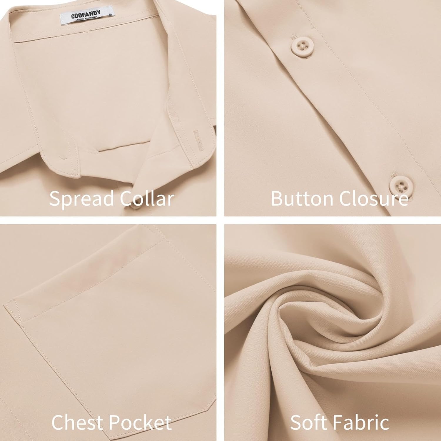 COOFANDY Men's Dress Shirts Short Sleeve Button Down Shirts Business Casual Summer Beach Tops, Beige, L - Image 5