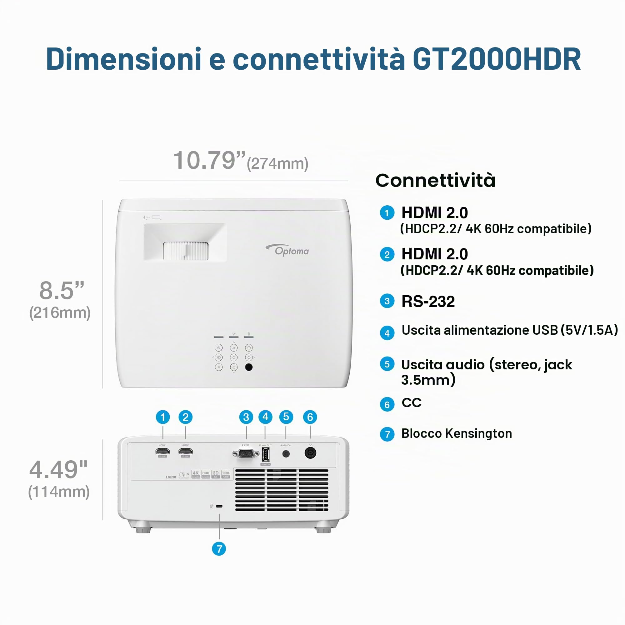 Optoma GT2000HDR Proiettore a corto raggio 3500 ANSI lumen DLP 1080p [1920x1080] Compatibilit? 3D Bianco (GT2000HDR DLP PROJECTOR)
