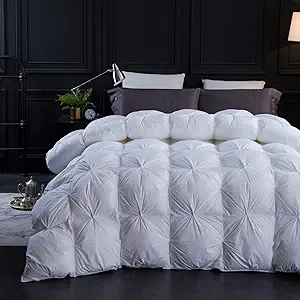 Three Geese Pinch Pleat Waterfowl Feathers and Down Comforter Palatial King Size Duvet Insert,750+ Fill Power,1200TC 100% Cotton, Premium All Seasons White Warm Hotel Comforter with 8 Tabs.