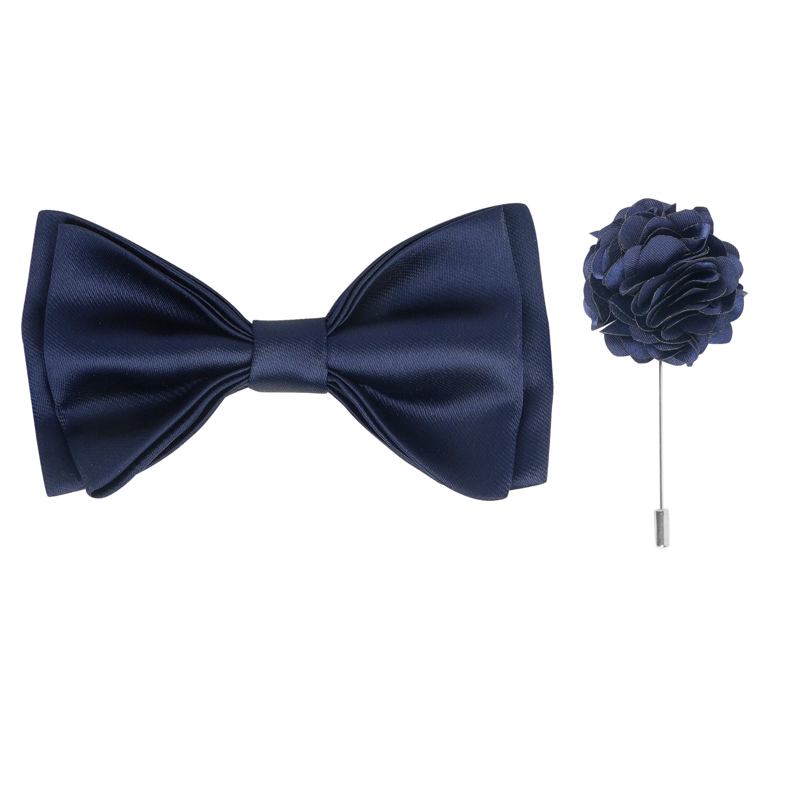 Elegant Double Layer Bow Pre-Tied Bow And Lapel Pin for Men, Classic Solid Color 100% Polyester Micro Fabric Bow Tie, Adjustable Length Clip (Navy Blue)-image-27