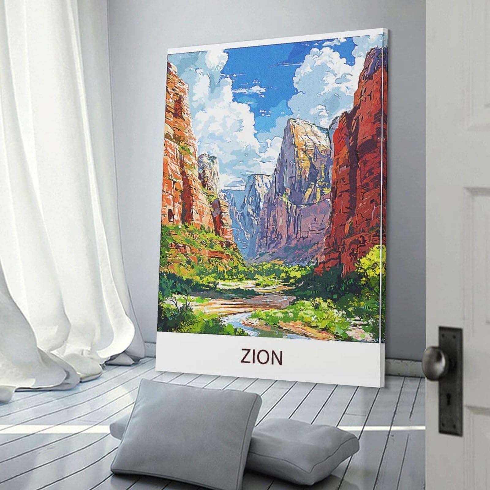 Junmoney Zion Canyon Landscape Hanging Wall Art 20x30inch(50x75cm), for Front Hall, Corridor Or Welcome Spaces, Wall Decor to Refresh Empty Corners