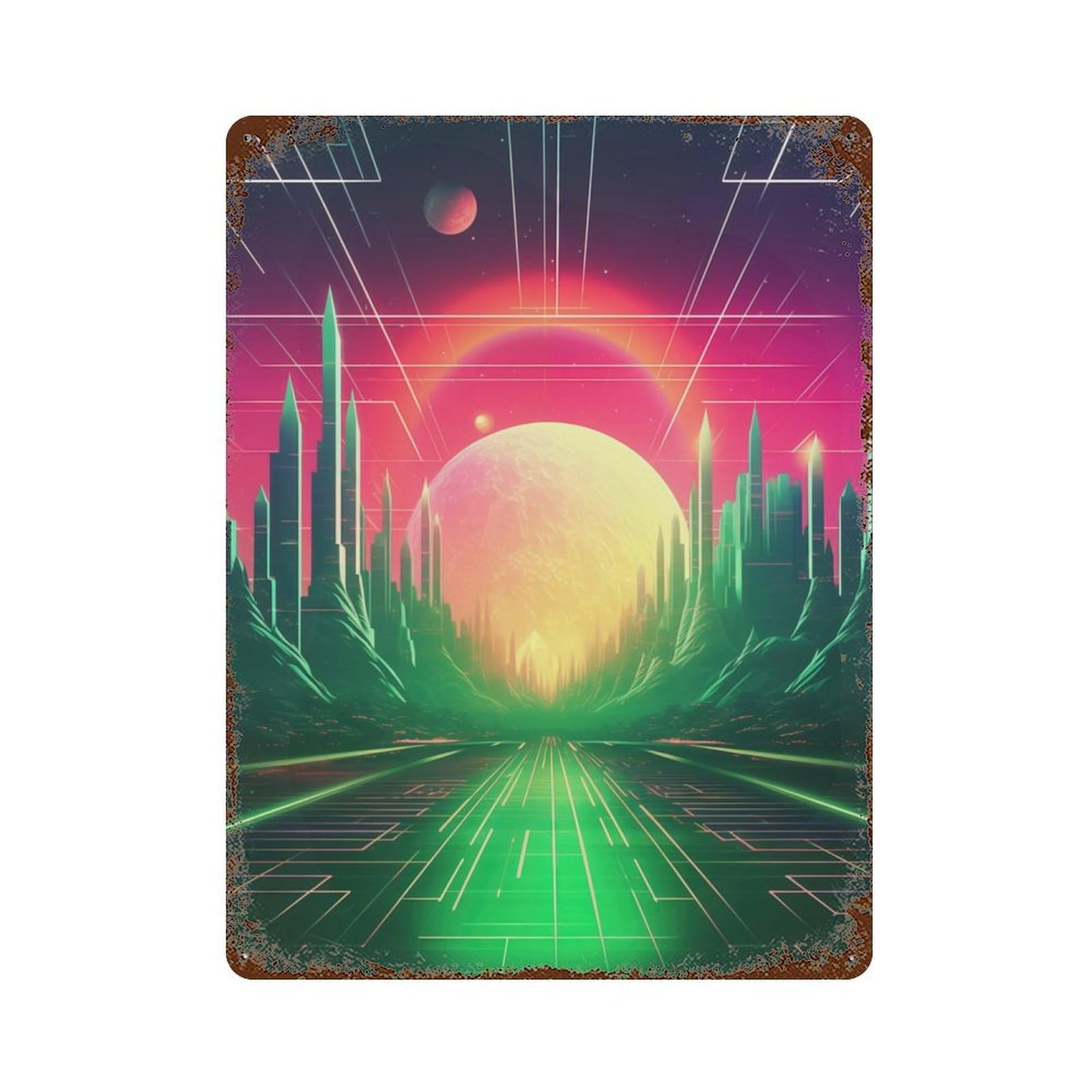 Garage Style Ethereal Retrowave Fusion Vintage Rust Metal Sign 15.7"x11.8", Industrial Home Decor for Bar And Workshop