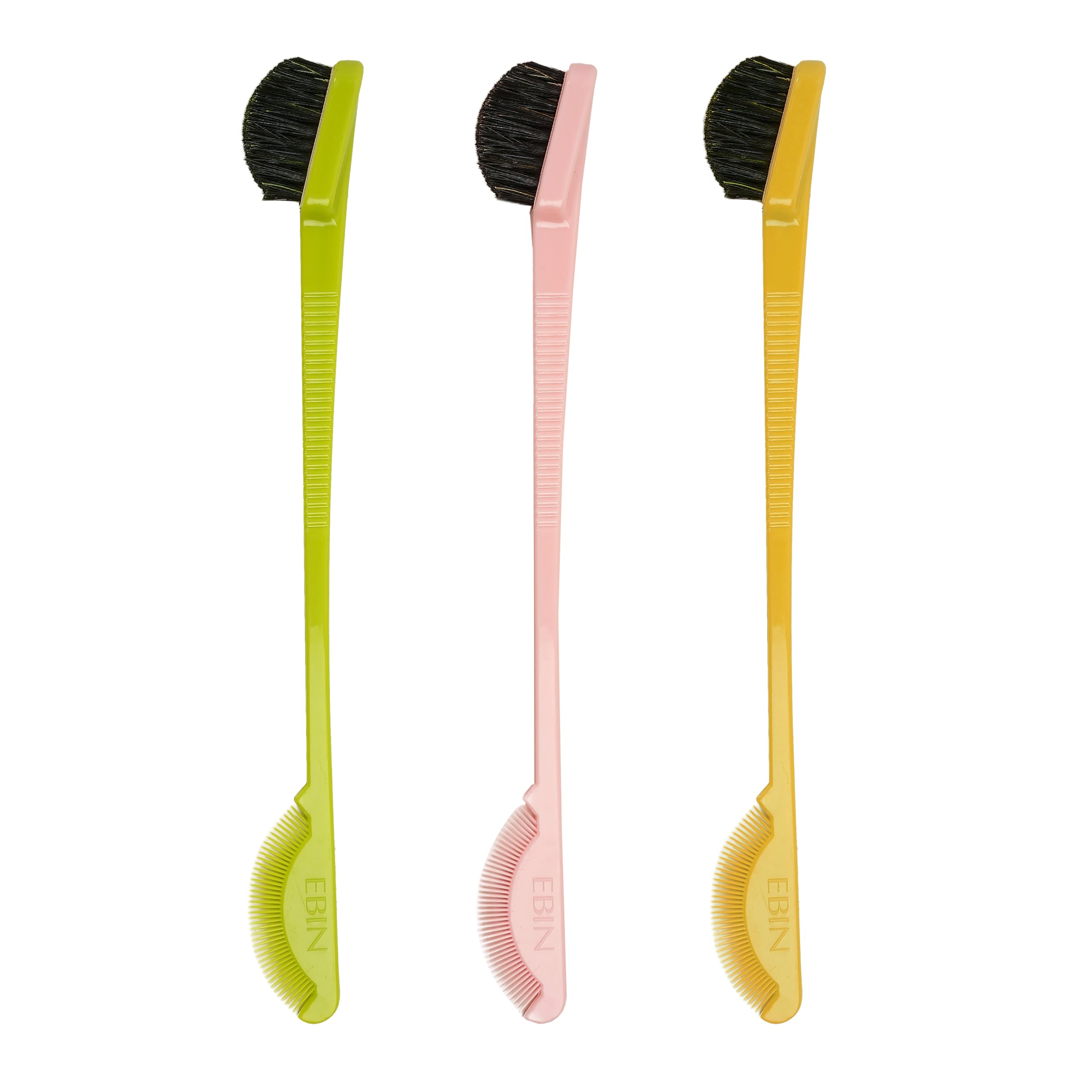 EBIN NEW YORK 24 Hour Edge Tamer Brush 2-in-1 Brush & Comb 3pack – Swine Bristle, Dual-ended, No Flaking, Styling Tool | Regular, Hard, Extreme