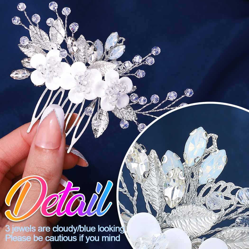 Catery Flower Bridal Hair Comb Wedding Hair Clip Rhinestone Hair Accessories for Brides and Women (Silver) - Image 4