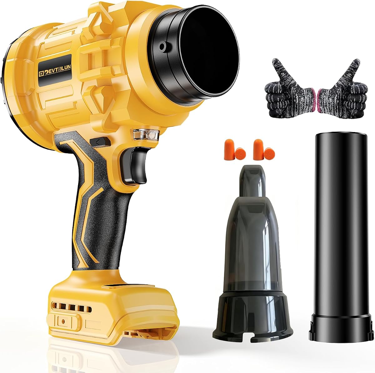 Soplador de hojas inalámbrico compatible con batería Dewalt de 20 V (sin batería), motor sin escobillas de 30000 RPM, 350 MPH, soplador inalámbrico de mano con luz LED, ligero para el cuidado del césped, limpieza de patio/polvo