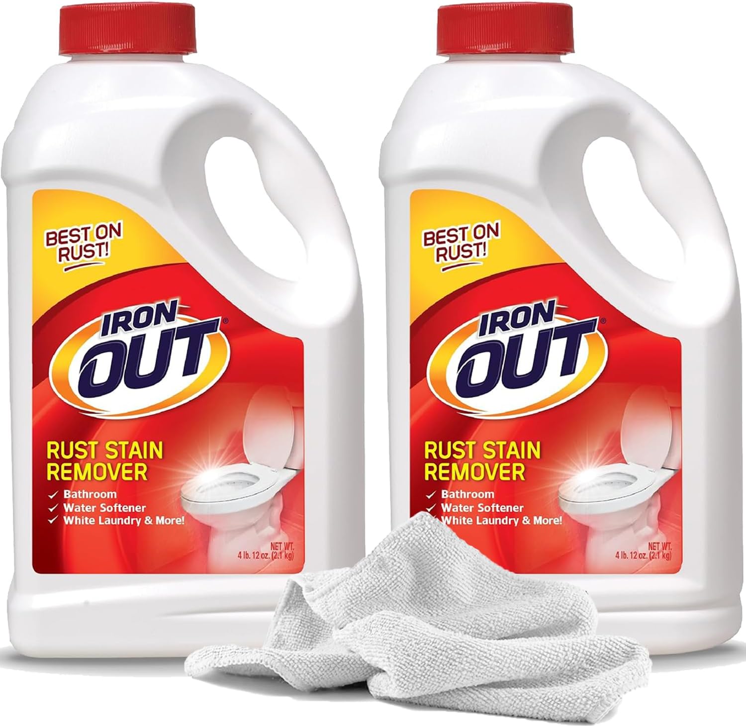 2 Iron Out Rust Remover Powder, 76oz | Powerful Rust Stain Removers Towel | Bulk Whole Home Stain Cleaner for Bath, Toilet, Shower, Sink, Tile (152oz Total)