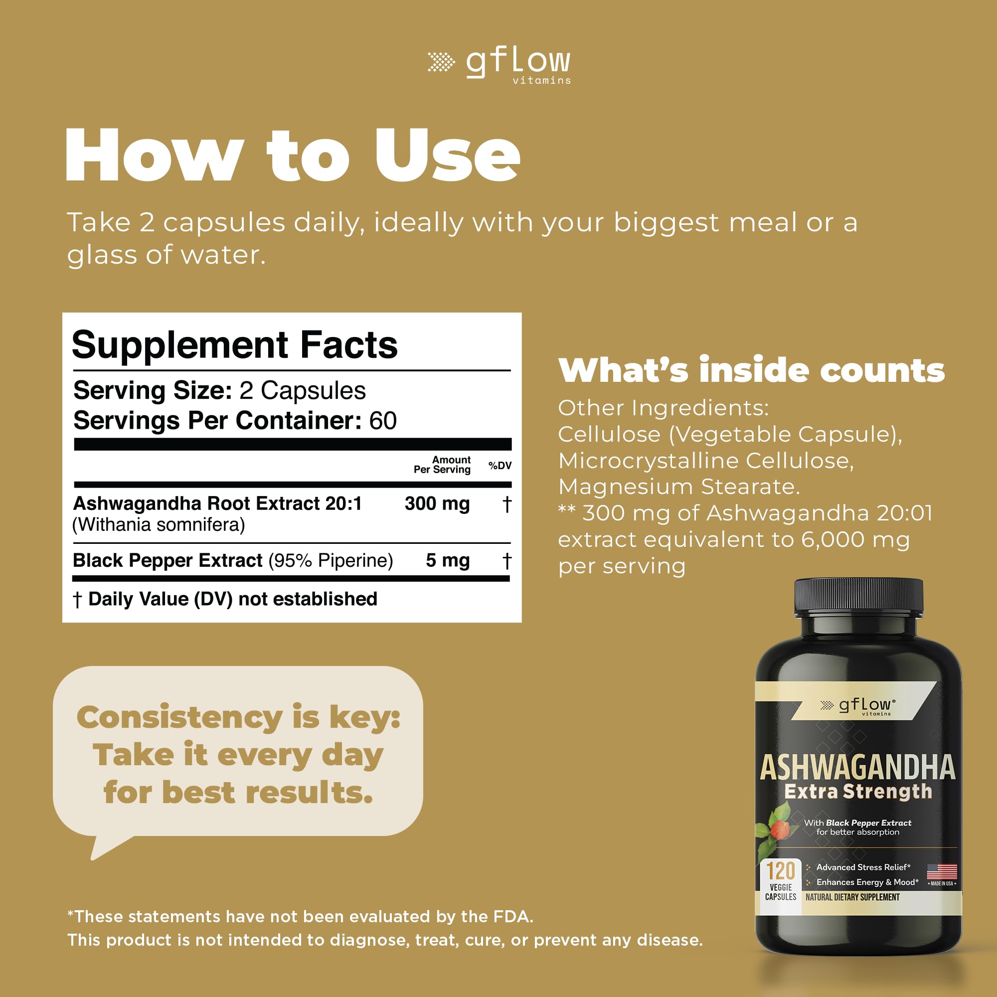 gflow vitamins Ashwagandha Supplements for Women and Men — Amazon image 7