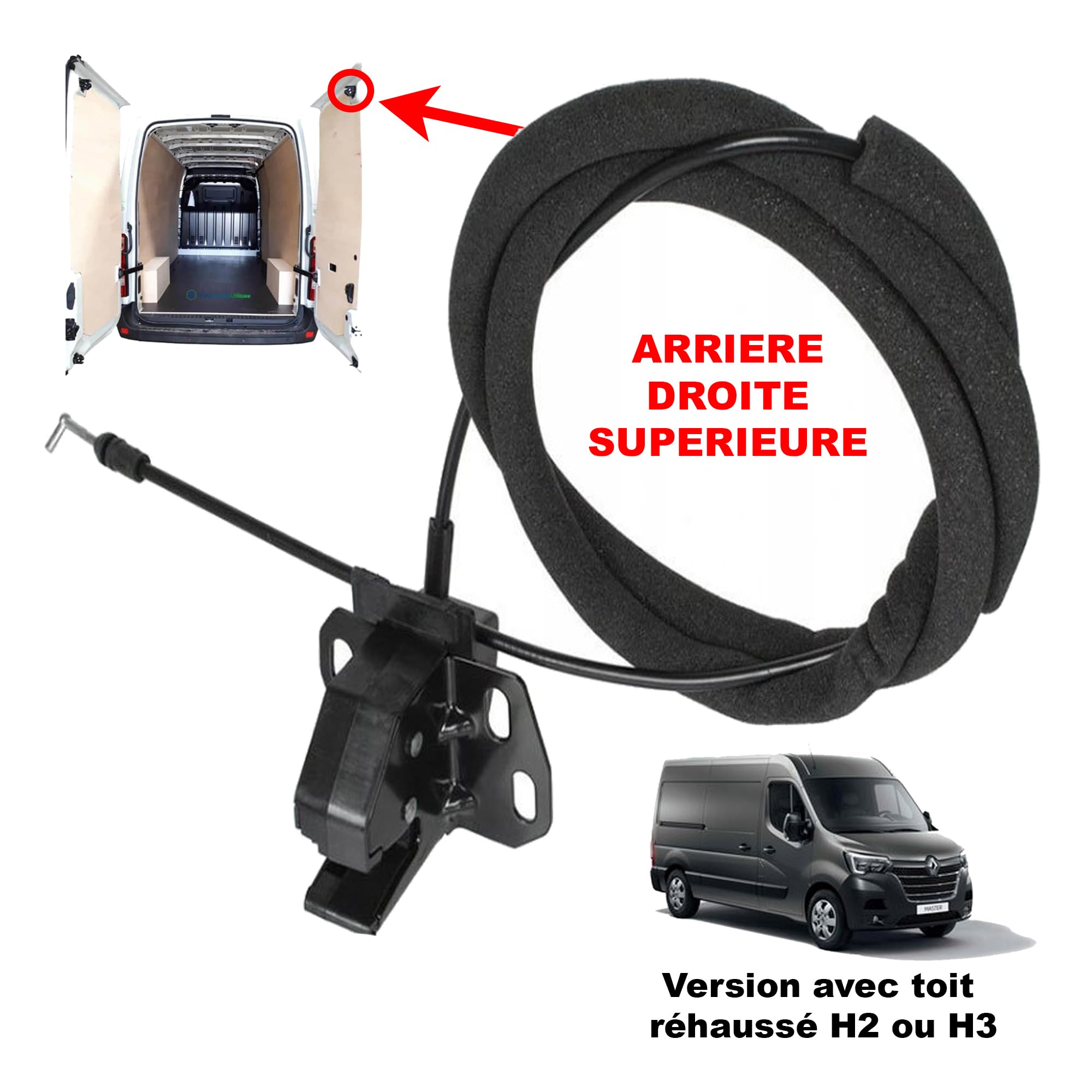 Partsline Serrure Supérieure Porte Battante Arrière Droite – Compatible NV400 MOVANO B MASTER III Toit Rehaussé H2/H3 – 9080600Q0F