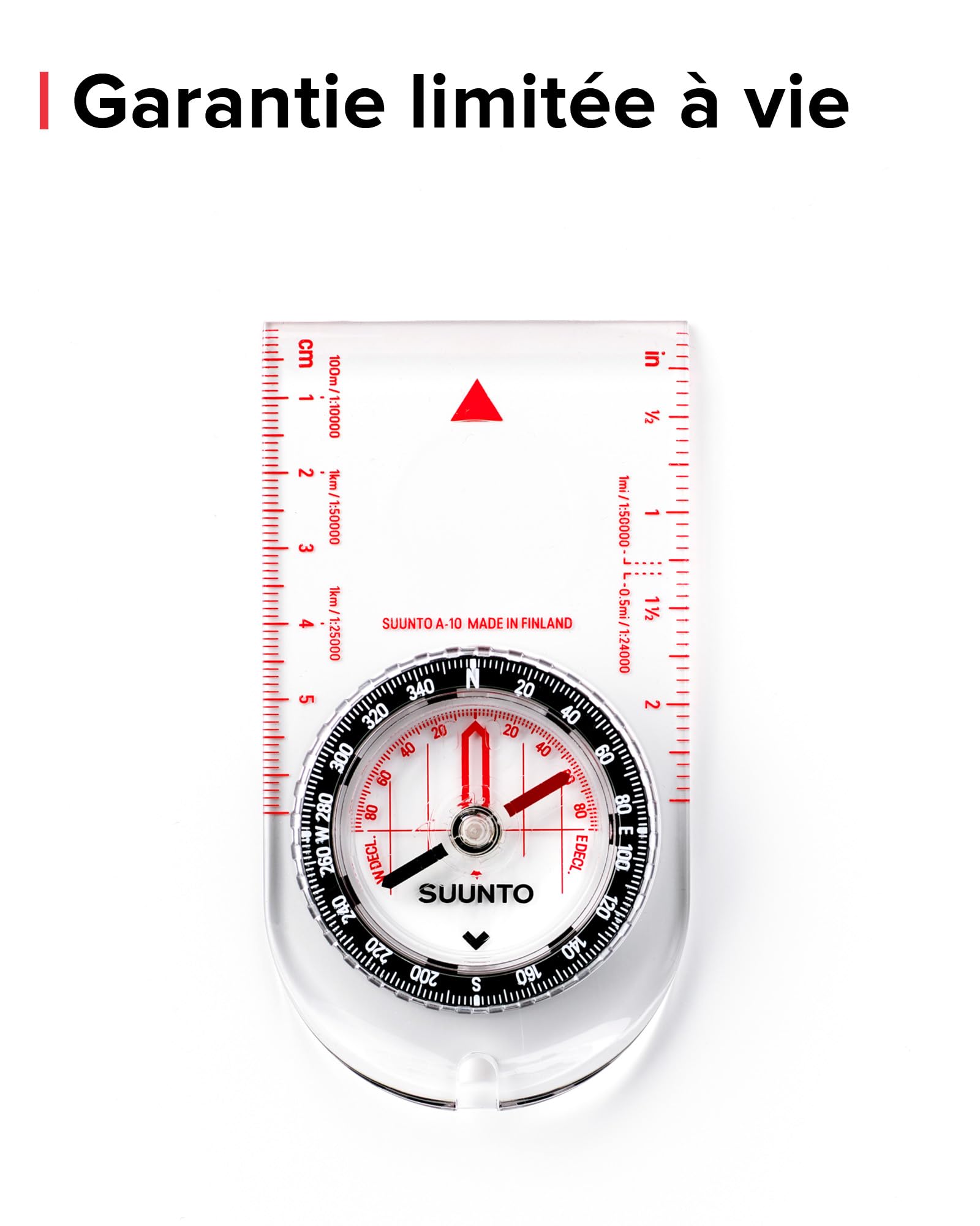 SUUNTO A-10 Boussole de Randonnée Robuste, Navigation Professionnelle, Compass d'Orientation avec Cordon, étanche, Déclinaison Réglable, pour Course Expédition Camping Survie