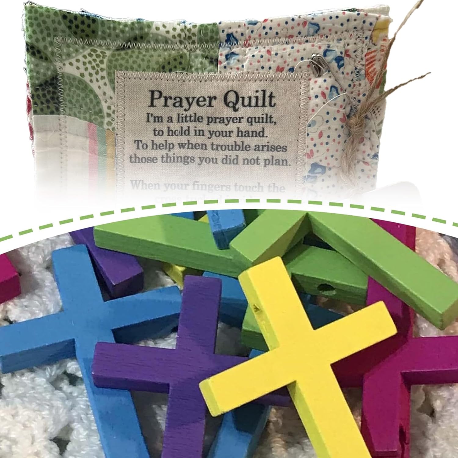 8 Pack Prayer Quilt with Wooden Cross Inside, Mini Vintage Symbolism Poems Scripture Quilts Squares, Overcoming Anxiety Gift Encouragement Gift(8 PCS)