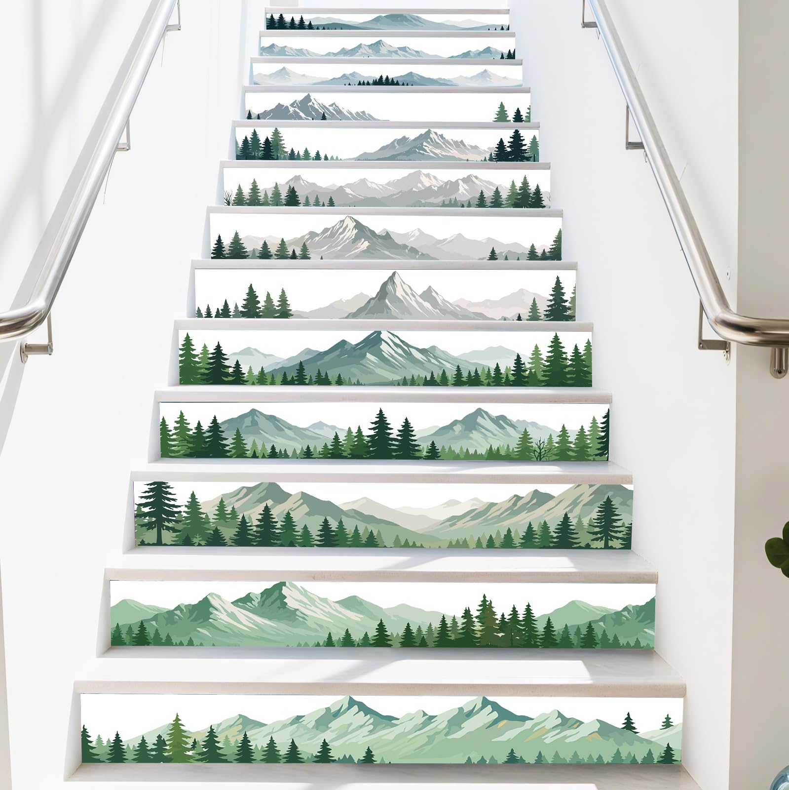 Calcomanías para escaleras de montañas y bosques PLIGREAT 15 hojas autoadhesivas de 18x100 cm