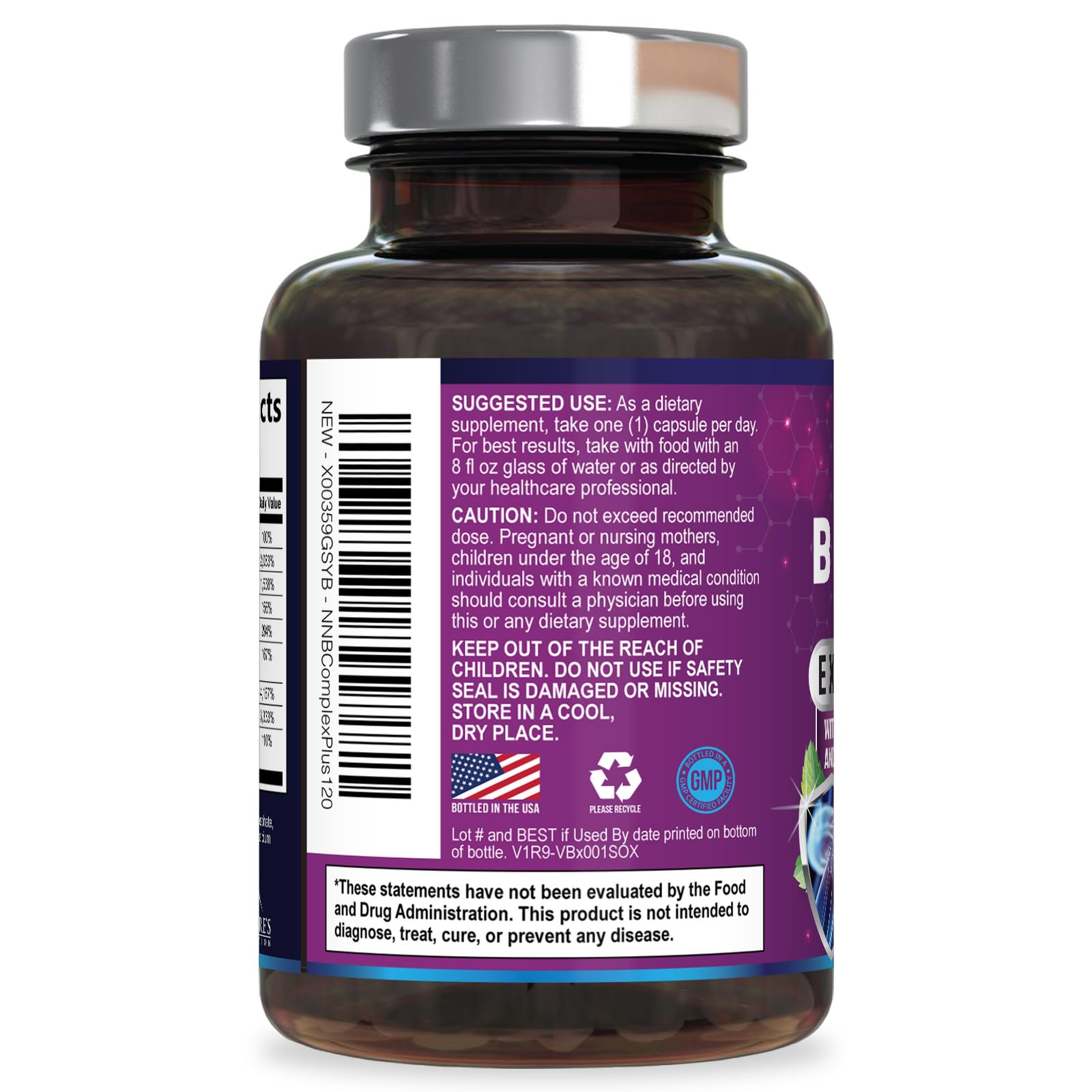 B Complex Vitamins Capsules - Super Complete B-100 Complex with Vitamin B12 B6 C Biotin Folate & Folic Acid for Immune & Energy Support - Supplement for Heart, Brain, & Nerve Support - 120 Capsules — Amazon image 8