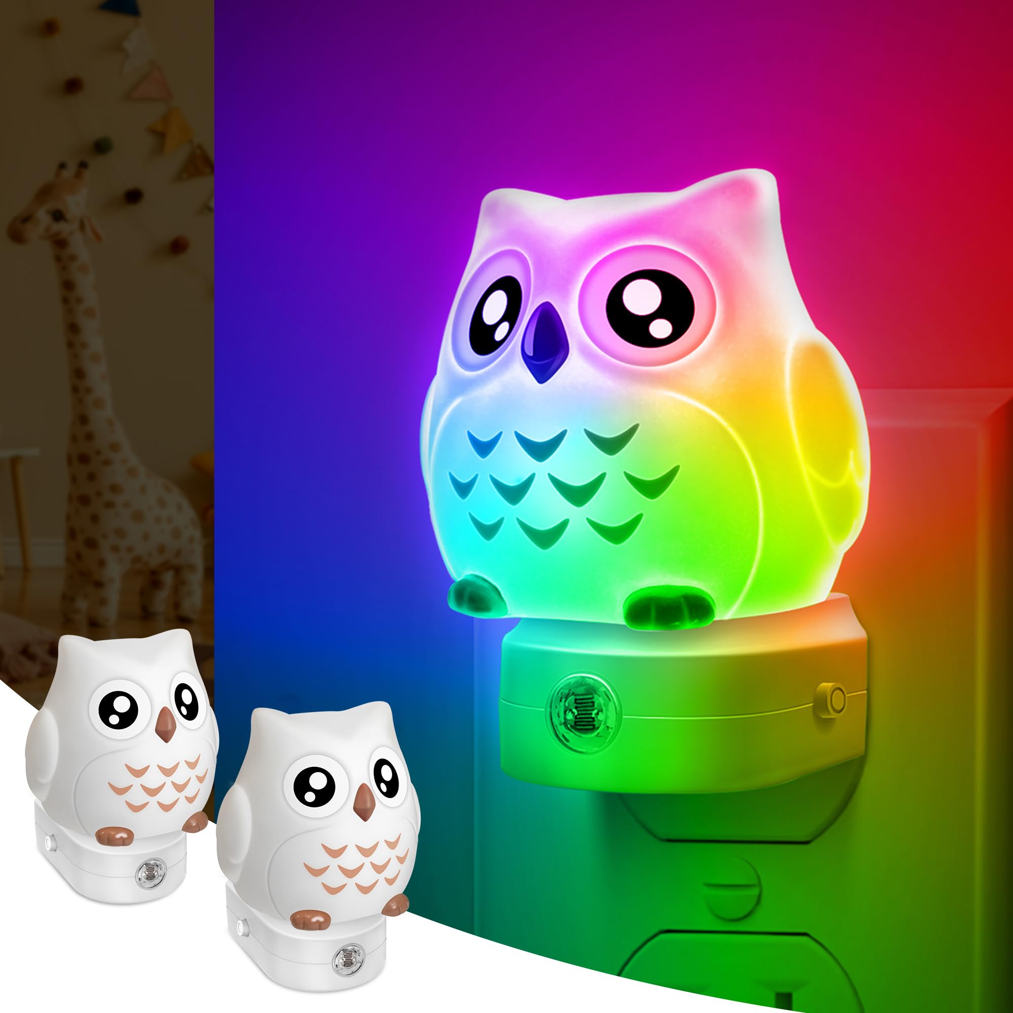 DORESshop Owl Night Lights Plug Into Wall [2 Pack],Cute Kids Night Light