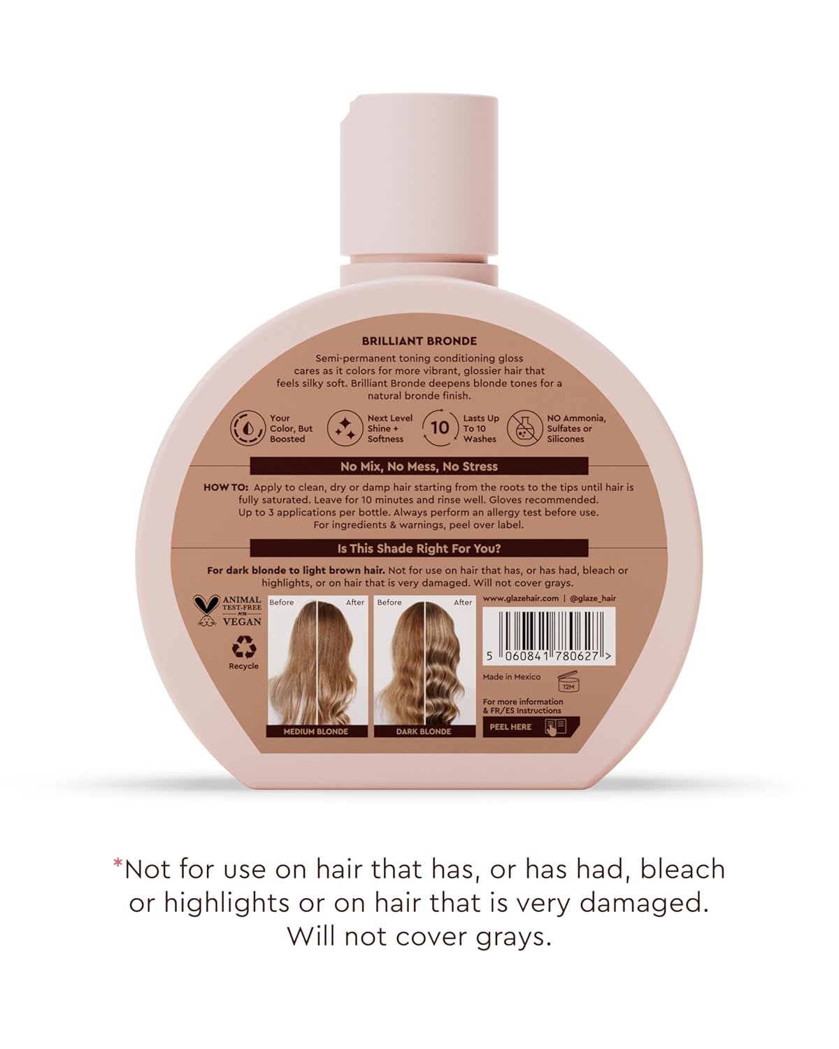 Glaze Supergloss Color Conditioning Gloss – Hydrating Semi-Permanent Color Hair Gloss & Shine Boost – Color Depositing Mask - Cruelty-Free – 6.4 Fl Oz - Brilliant Bronde - Dark Blonde to Light Brown - Image 7