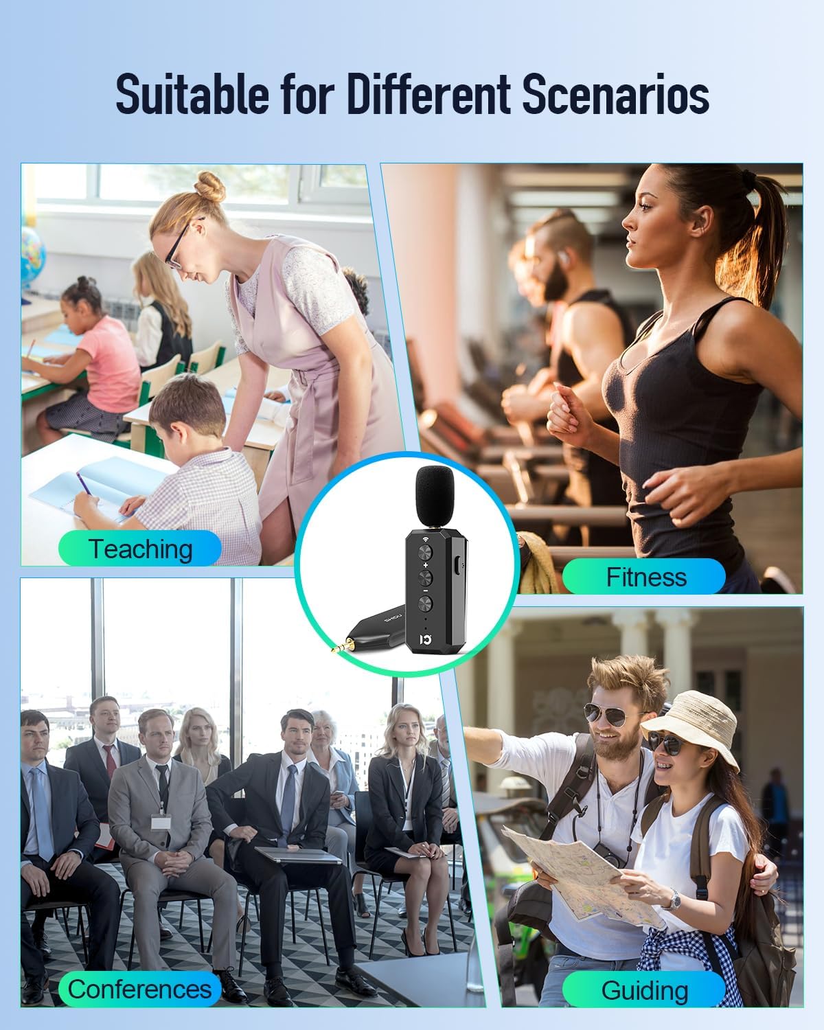 SHIDU Wireless Microphone Headset 2.4G Wireless lavalier Mics System with 3.5MM Plug for Voice Amplifier, Speakers, PA System Teacher, Tour Guides, Fitness Instructor - Image 8