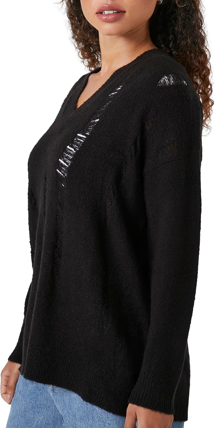 Forever 21 Womens Open-Knit V-Neck Sweater - Image 2