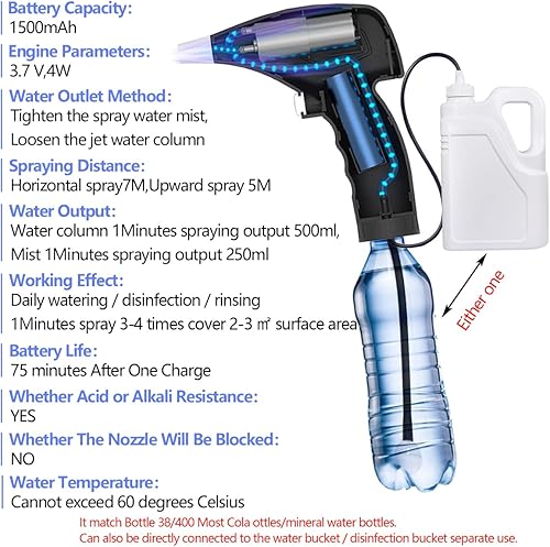 Miniatura 7 de Pulverizador a batería, varita de riego eléctrica con manguera de 6.6 ft, varita de pulverización recargable y portátil para limpieza de casa de