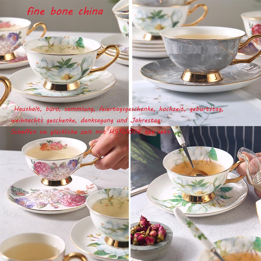 Juego de té de flores europeas de 12 piezas, juego de té de porcelana de hueso, juego de café, 9 opciones.Con caja de regalo. (estampado floral multicolor)