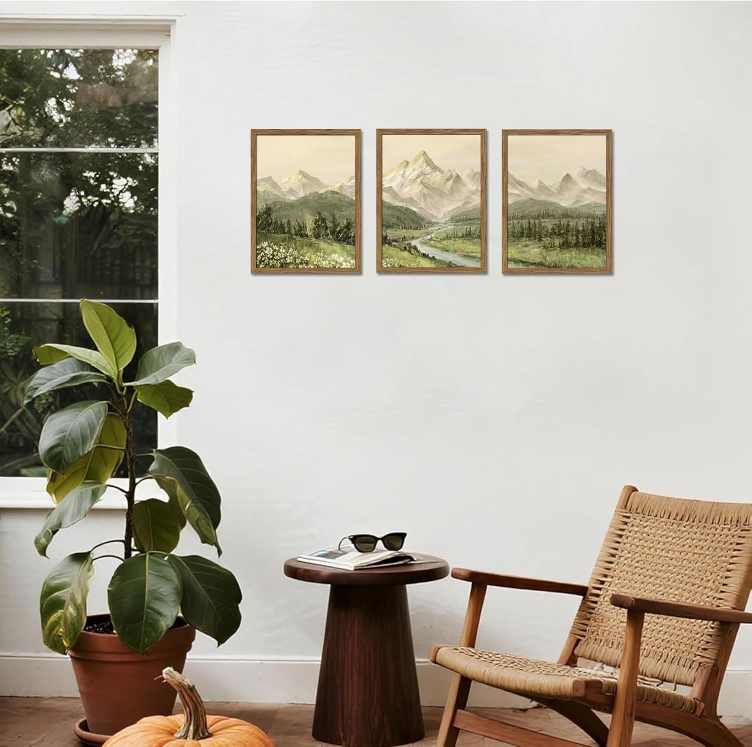 lianyibo Mountain Wall Art Green Nature Landscape Canvas Rustic Farma Prints Pictures Paintings Living Room Decor (60 x 80 cm x 3 / bez ramki)