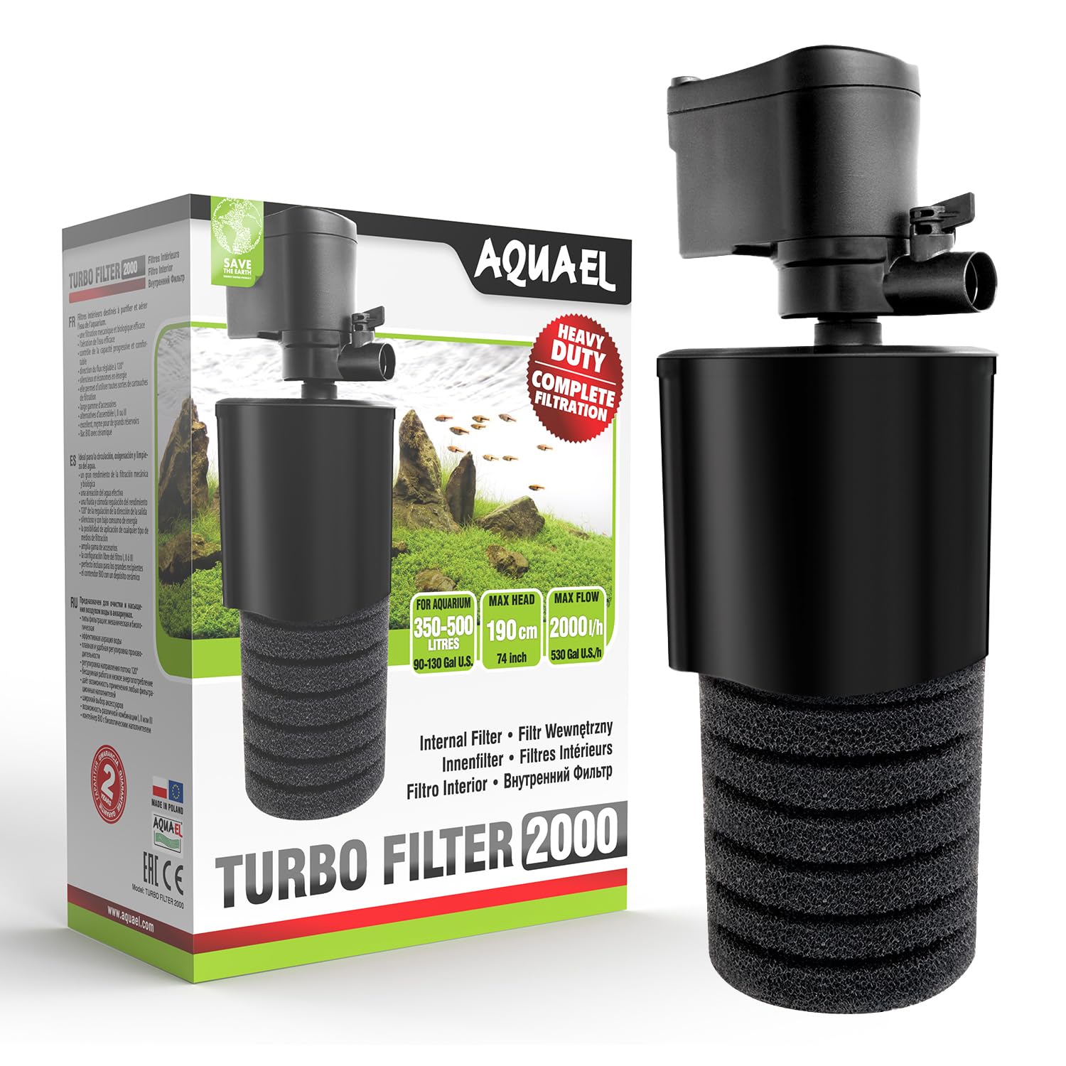 Filter Turbo 2000 – Komplette Filterung | Innenfilter für Süßwasseraquarien ab 350 l | 2000 l/h | 27 W | Belüftung + Regulierung
